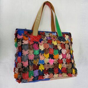 HESHE Purse Women’s Leather Shoulder Handbag Colorful Flower Multicolor Tote Zip